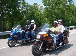 Kawasaki Voyager and BMW K1200LT Here are my family members that went with me to Lambert's Cafe. Uncle Greg and Aunt Jo on the BMW K1200LT. Dad and Stepmother on the Kawasaki Voyager. Not Pictured is my sister, as she took the photo.